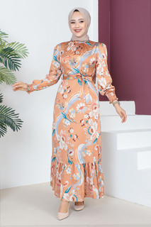 Платье с детализацией на конце рукава TSD230605 Тан Tesettür Dünyası, разноцветный