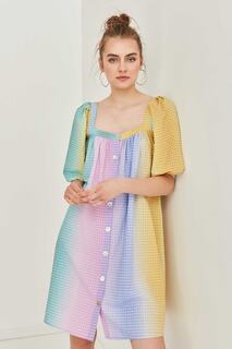 Платье с квадратным вырезом и пуговицами спереди, градиент цвета Vitrin, разноцветный