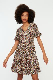 Тканое платье с разноцветным цветочным узором Trendyol, разноцветный