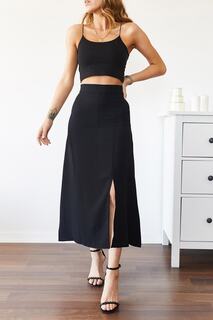 Женская черная юбка с разрезом XHAN, черный