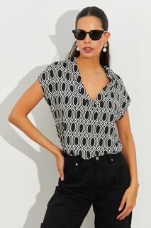 Женская черно-белая блузка с v-образным вырезом с рисунком LPP1217 Cool &amp; Sexy, черный