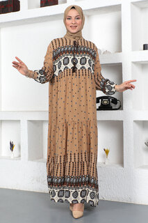 Платье с рисунком клевера Tsd230410 Коричневое Tesettür Dünyası, коричневый