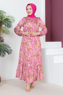 Платье с узором в виде листьев TSD230610 Фуксия Tesettür Dünyası, розовый