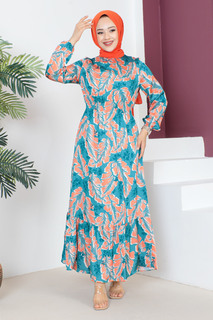 Платье с узором в виде листьев TSD230610 Оранжевый Tesettür Dünyası, разноцветный