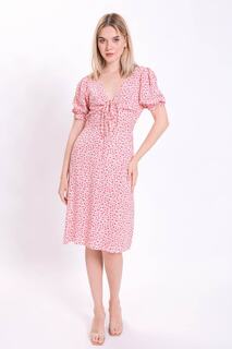 Платье с хрустящим цветочным узором и присборенной передней частью Vitrin, розовый