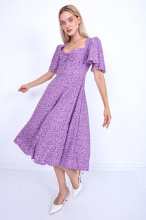Платье с цветочным узором на пуговицах спереди Vitrin, фиолетовый