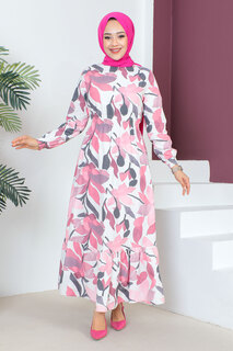 Платье с эластичной резинкой на талии TSD230601 Розовое Tesettür Dünyası, розовый