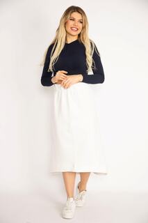 Женская юбка большого размера из ткани с костяной талией, широкой эластичной резинкой и чашечкой с тиснением, 65n35164 Şans, экрю