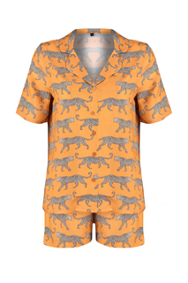 Тканый пижамный комплект из вискозной рубашки и шорт с оранжевым узором Trendyol, оранжевый