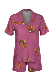 Тканый пижамный комплект из вискозной рубашки и шорт с рисунком темно-розового цвета Trendyol, розовый