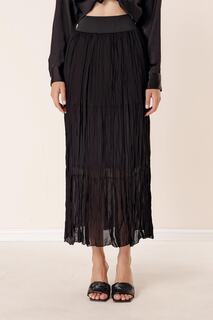 Толстая эластичная талия, 3-слойная шифоновая длинная юбка на подкладке, черная By Saygı, черный