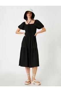Платье-миди Gipeli с квадратным вырезом Koton, черный