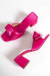 Женские атласные тапочки Capone на среднем каблуке с тупым носком и завязкой с двойным бантом Capone Outfitters, розовый