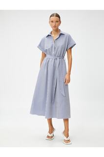 Платье-рубашка длины миди с поясом и коротким рукавом Koton, синий