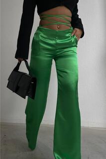 Женские атласные брюки со шнуровкой зеленого цвета 9586 lovebox, зеленый