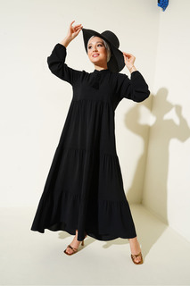Платье-хиджаб 1627 со шнуровкой и воротником Bigdart, черный