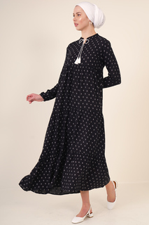 Платье-хиджаб 1627 со шнуровкой и воротником - черный Bigdart