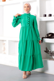 Платье-хиджаб с завязками на рукавах Tsd221207 Зеленый Tesettür Dünyası