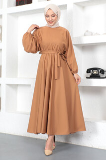 Платье-хиджаб с эластичной резинкой на талии Tsd230201 Camel Tesettür Dünyası, коричневый