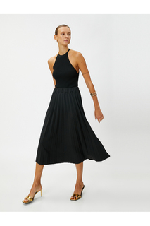Плиссированная юбка длины миди с эластичной резинкой на талии Koton, черный