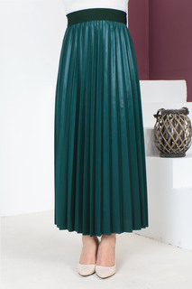 Плиссированная юбка с имитацией кожи TSD221001 Изумрудно-зеленый Tesettür Dünyası