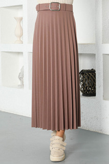Плиссированная юбка с поясом Tsd220915 Коричневая Tesettür Dünyası, коричневый