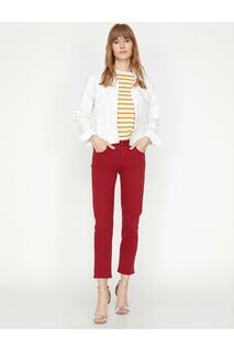Женские бордовые брюки с карманами и деталями Koton, бордовый