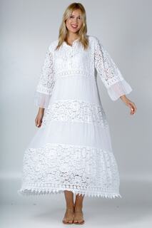 Великолепный итальянский белый воротник, манжеты на пуговицах 3/4, подкладка, рукава и кружевной низ, тканое платье Chiccy