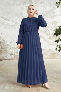 Плиссированное шифоновое платье-хиджаб Limelda — темно-синий InStyle