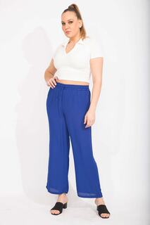 Женские брюки Saks большого размера из креп-шифона без подкладки с эластичной резинкой на талии 65n35555 Şans, темно-синий