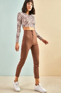Женские брюки атлас с очень высокой талией Bianco Lucci, коричневый