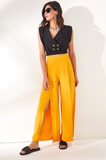 Женские брюки Airobin горчичного цвета с боковой молнией и глубоким разрезом Olalook, желтый