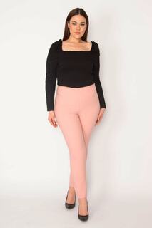 Женские брюки без пояса с розовой боковой потайной молнией больших размеров Şans, розовый