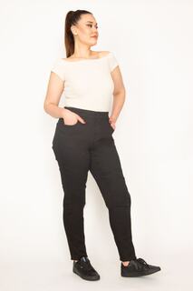 Женские брюки большого размера из лайкры и габардина черного цвета с 5 карманами Şans, черный