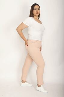 Женские брюки большого размера из джинсовой ткани лососевого цвета из лайкры с уплотнителем сзади и карманом с кружевной отделкой 65n27159 Şans, розовый