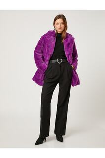 Плюшевое пальто с многоярусным карманом на воротнике Koton, фиолетовый