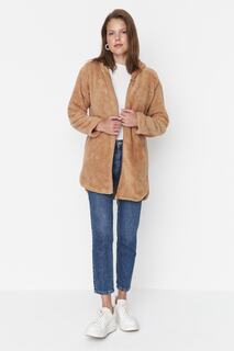 Плюшевое пальто светло-коричневого цвета с капюшоном Trendyol Modest, коричневый