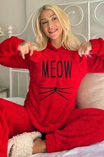 Плюшевый пижамный комплект красного цвета с рисунком Meow Pijamaevi, красный