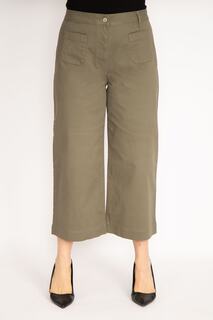 Женские брюки большого размера цвета хаки, лайкра, габардин, ткань с передними карманами, 65n35249 Şans