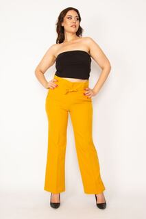 Женские брюки горчичного цвета большого размера со скрытой молнией по бокам, 65n33793 Şans, желтый