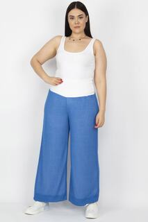 Женские брюки большого размера из трикотажной ткани синего цвета с детальной подкладкой, 65n25723 Şans, синий
