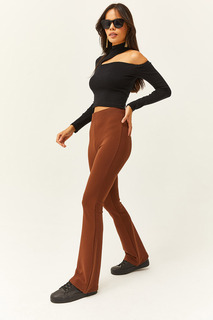 Женские брюки из лайкры горько-коричневого цвета с расклешенными штанинами Olalook, коричневый