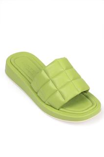 Комфортные стеганые женские тапочки Capone на плоском каблуке с одним ремешком фисташкового цвета Capone Outfitters, зеленый