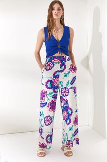 Женские брюки палаццо из вискозы с плотной талией и карманами цвета экрю, фиолетового цвета Olalook
