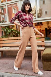 Женские брюки из плотного трикотажа с молочно-кофейным шнурком Olalook, коричневый