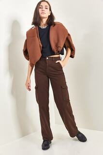 Женские брюки карго из габардина Plazzo с карманами-карго Bianco Lucci, коричневый