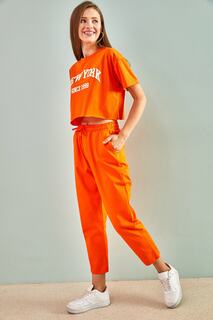 Женские брюки на шнуровке с эластичным поясом 3932 Bianco Lucci, оранжевый