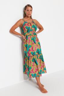 Пляжное платье миди из 100 % хлопка с цветочным узором Trendyol, разноцветный