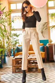 Женские брюки с шерстяным эффектом и пряжкой средней длины с пряжкой Stone Olalook, серый