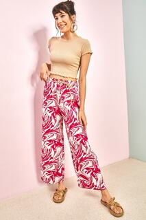 Женские брюки с соломенной завязкой и эластичной резинкой на талии 3936 Bianco Lucci, розовый